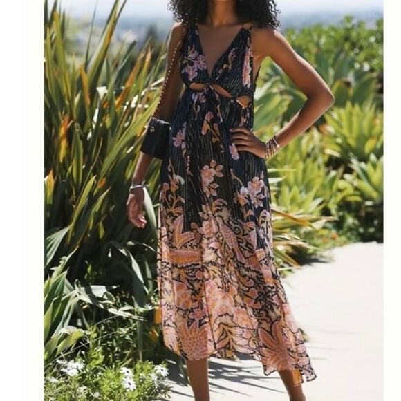 NWT Anthropologie Cutout Maxi Dress Black Motif - Picture 1 of 8